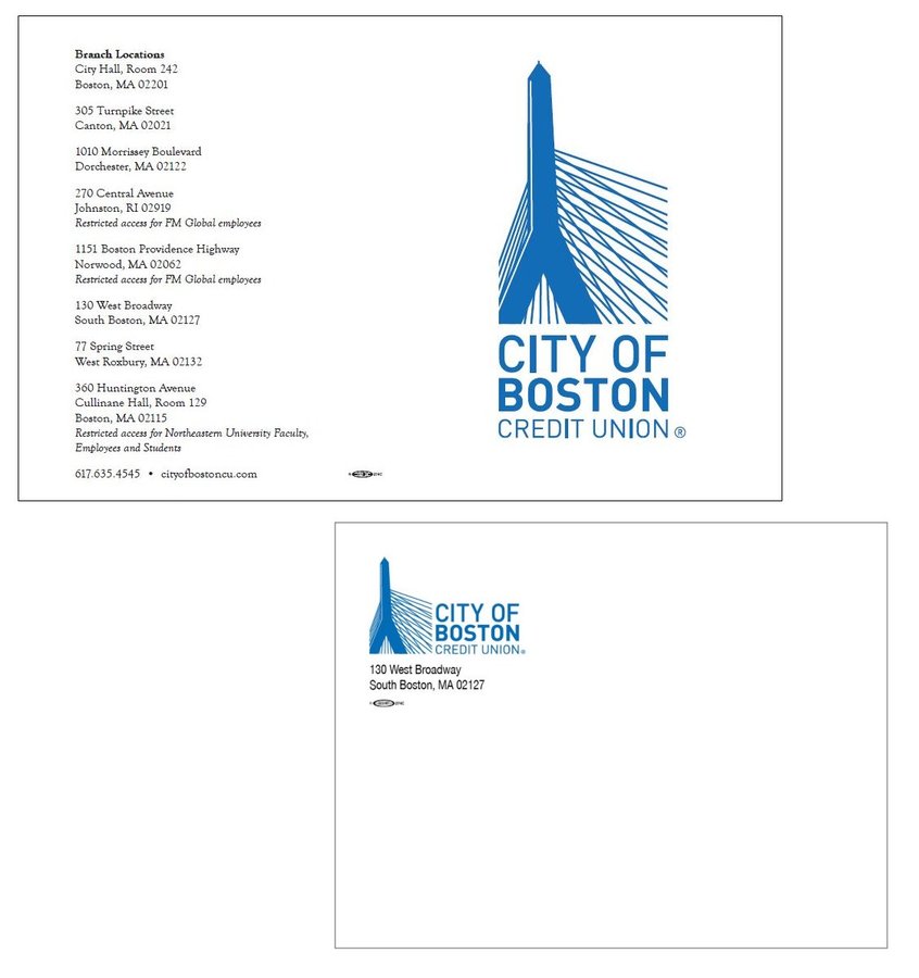 COBCU Thank You Card with South Boston Envelope - 130 WEST BROADWAY
